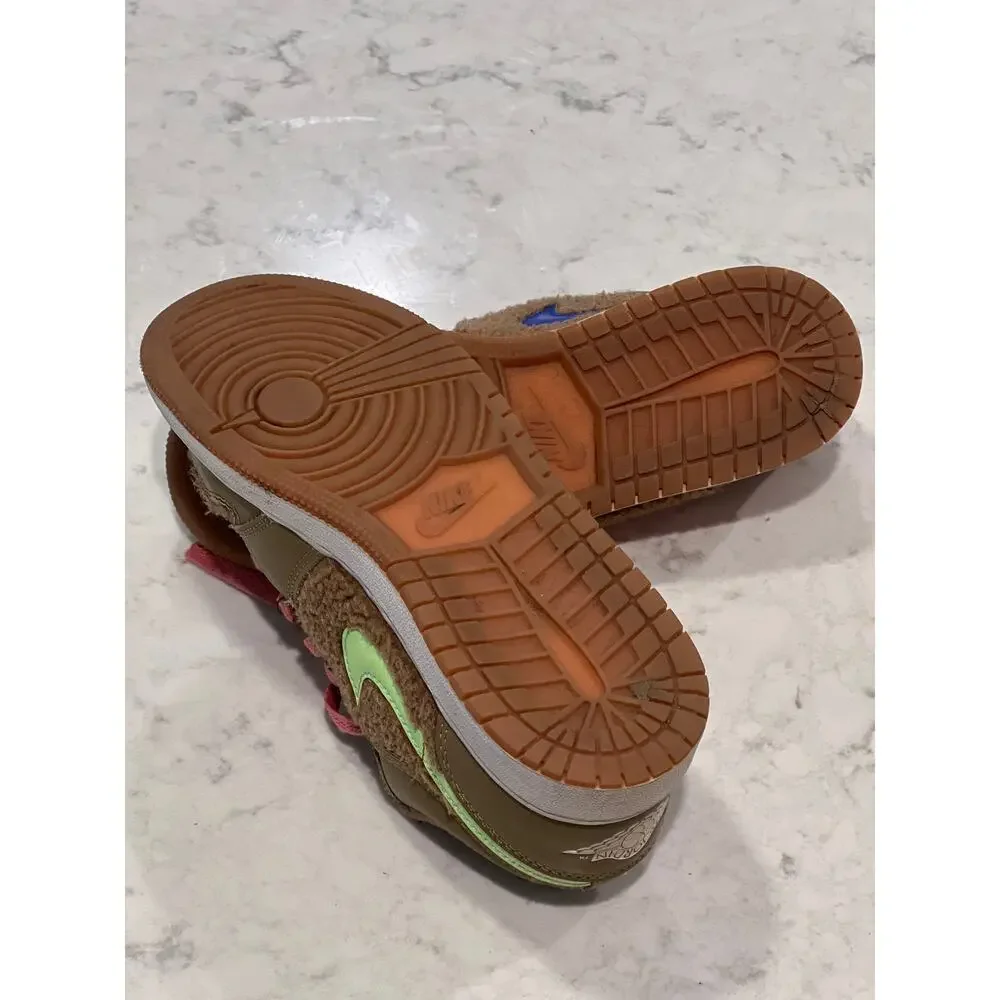 Nike Air Jordan Youth 1 Low Utility GS‎ Teddy Bear Comfort Sneakers Sz 4.5 Beige - Picture 10 of 10